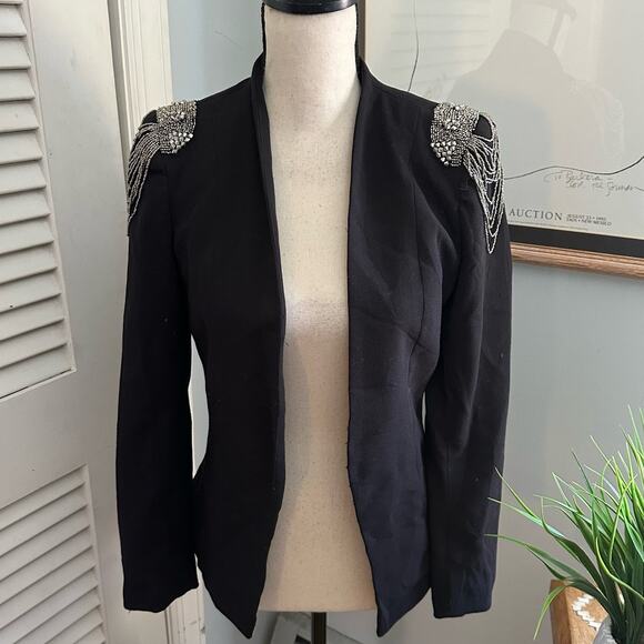 H&M Womens Jacket Chain Embeliished Shoulder Open Front Evening Party Goth | 4 - Picture 2 of 12